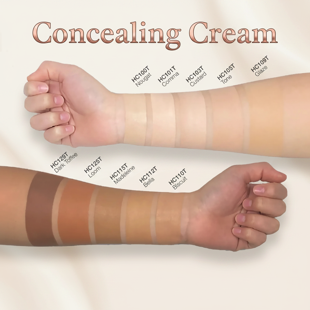 Concealing Cream shade guide showing available colors