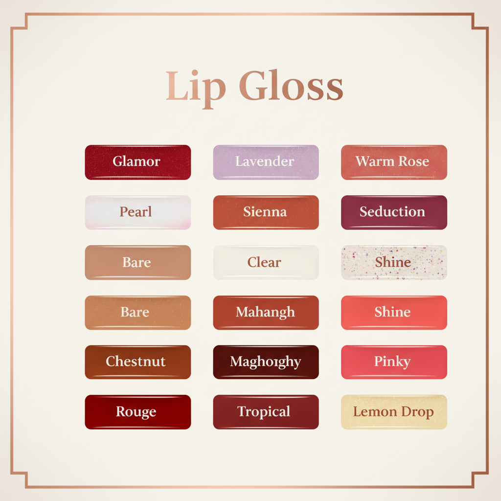 Lip Gloss shade guide showing available colors
