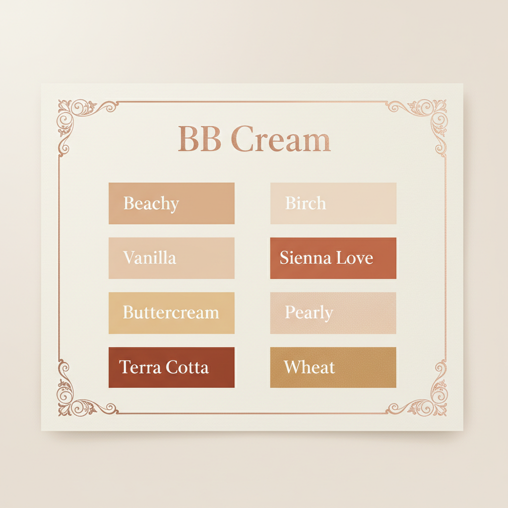 BB Cream shade guide showing available shades
